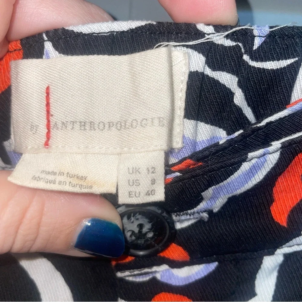 Anthropologie Black Red White Floral Wide-Leg Pants